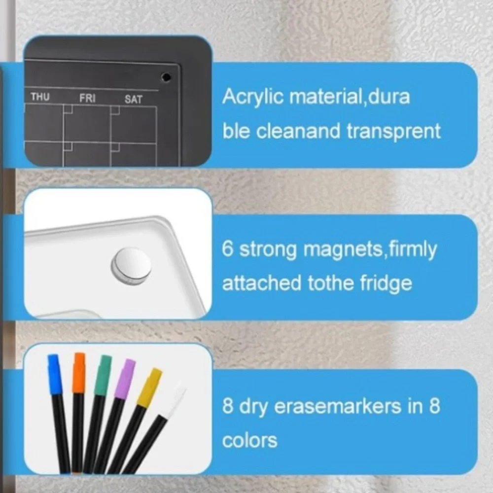 NEW! 2- Pack Dry Erase Acrylic Magnetic Fridge Calendars Monthly Weekly Reusable